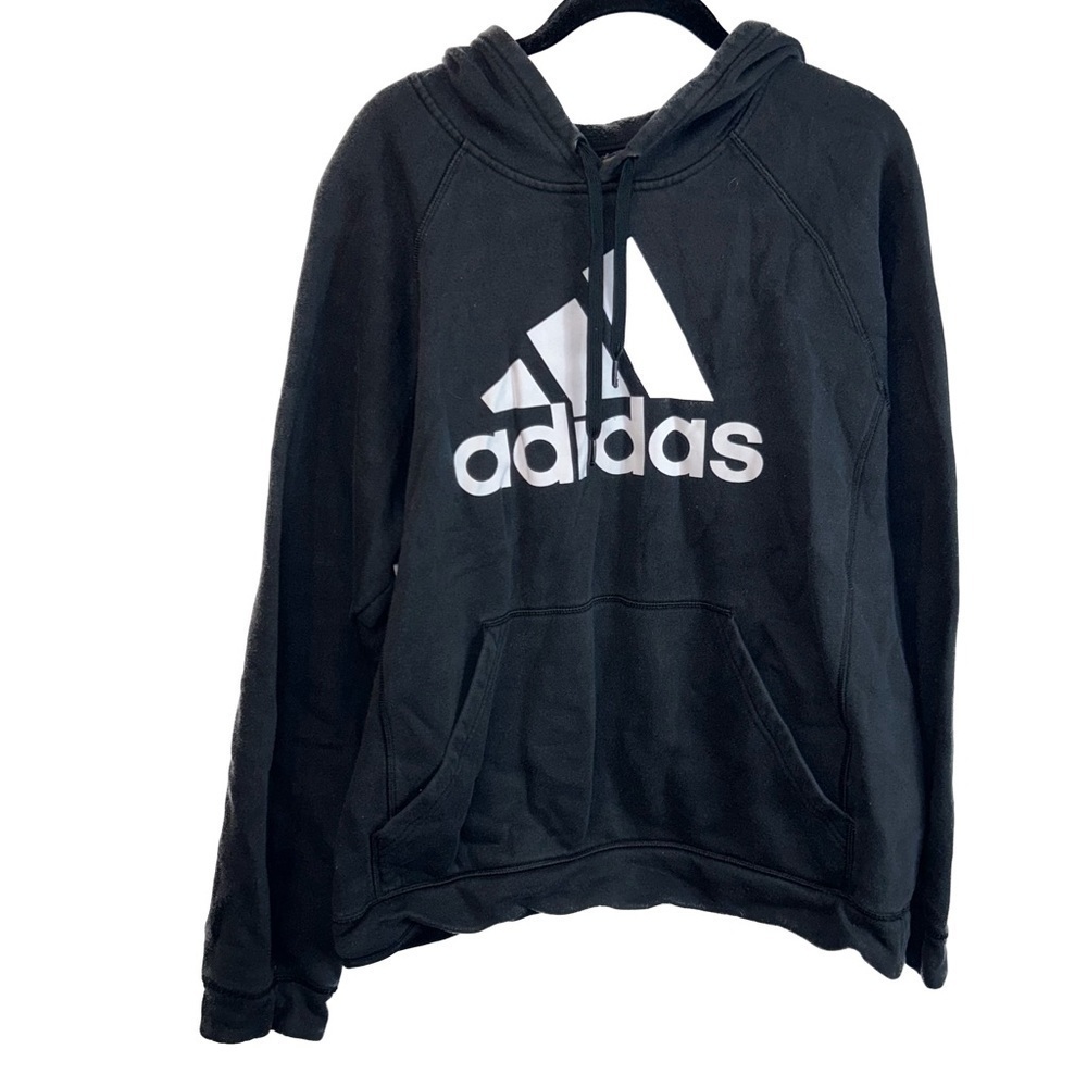 Adidas Hoodie Pullover Big Front Logo Long Sleeve Knit Sports Essential Terry